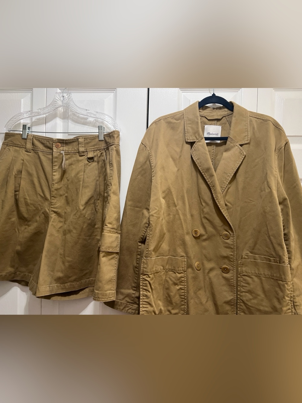 Madewell Tan Double-Breasted Cotton Jacket and shorts SET